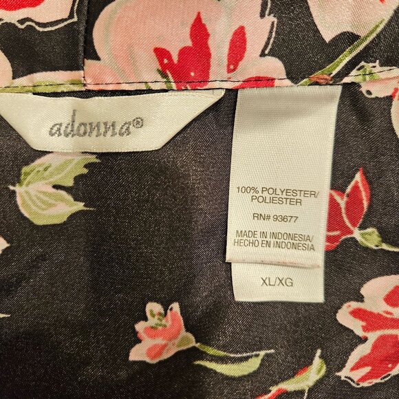 Addona Satin Robe Women XL Floral Black pink red Satin tie sexy hibiscus leisure - Picture 10 of 12